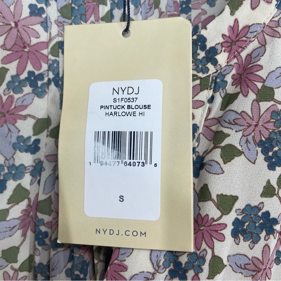 NYDJ Sheer Neutral Pintuck Harlow Blouse With 3/4 Sleeves, Small - Picture 2 of 5